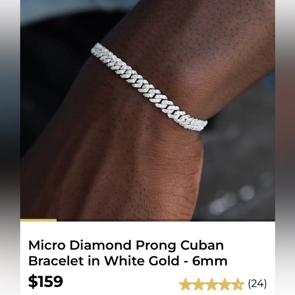 Micro Diamond Prong Cuban Bracelet in White Gold - 6mm - Picture 2 of 7